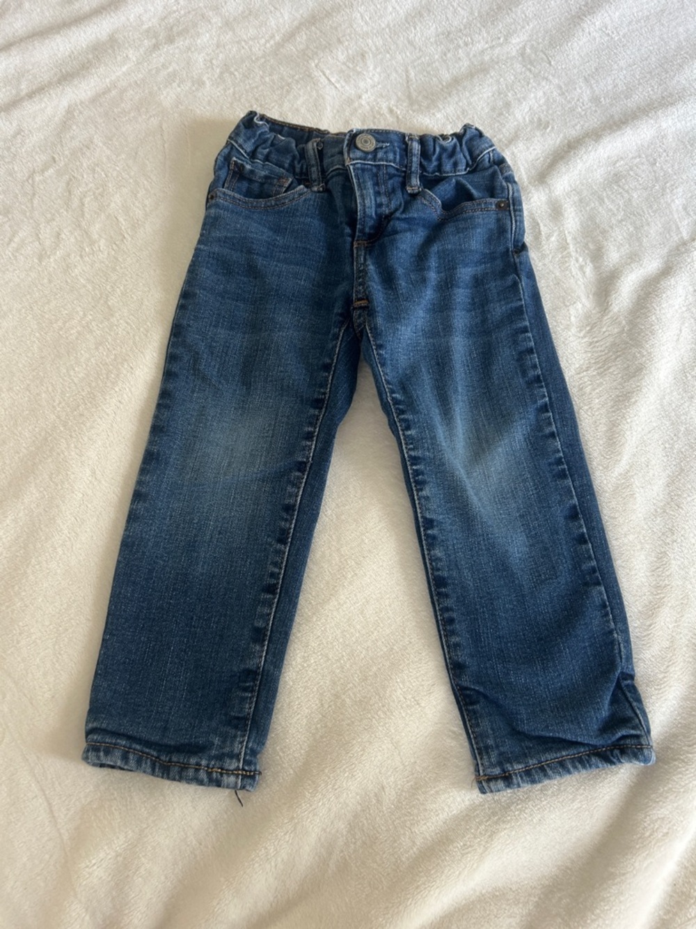 Dark Blue Elastic-Waist front zipper Kids Jeans